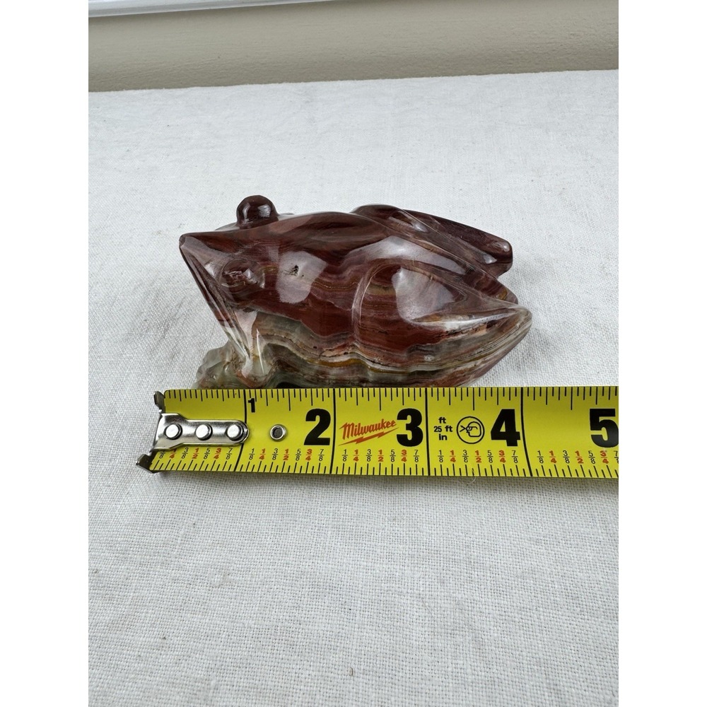 Vintage Hand Carved Banded Onyx Stone Frog Figurine Paperweight 5" Office Decor - Picture 6 of 11